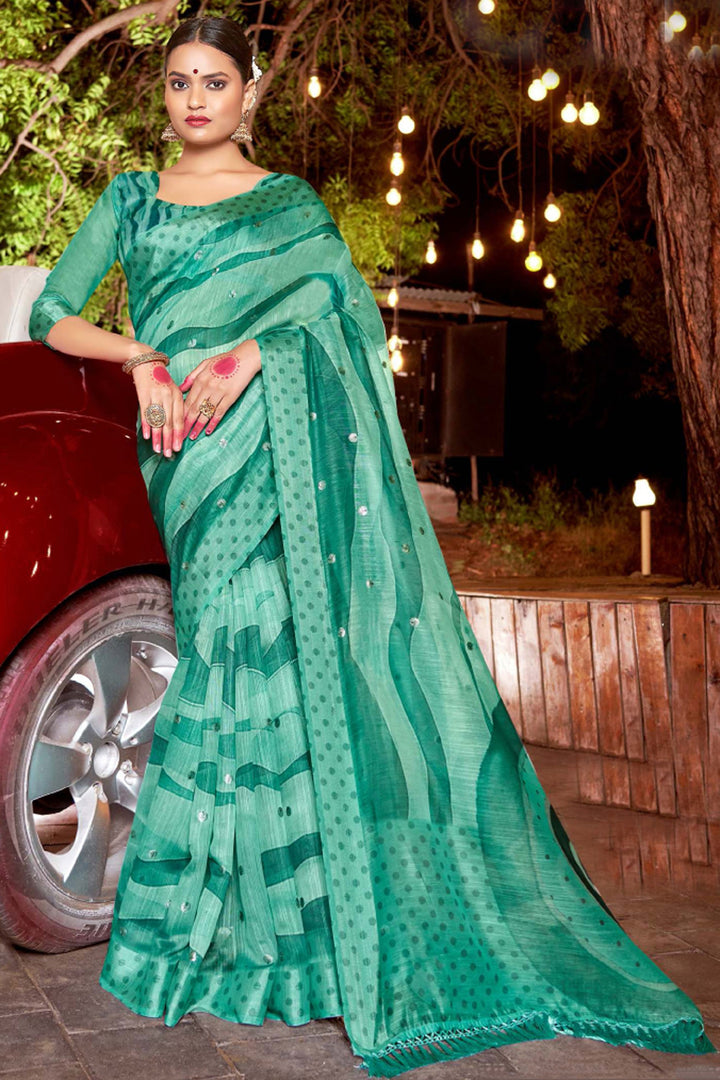 Green Color Printed Work Graceful Art Silk Fabric Saree | Buy Online India