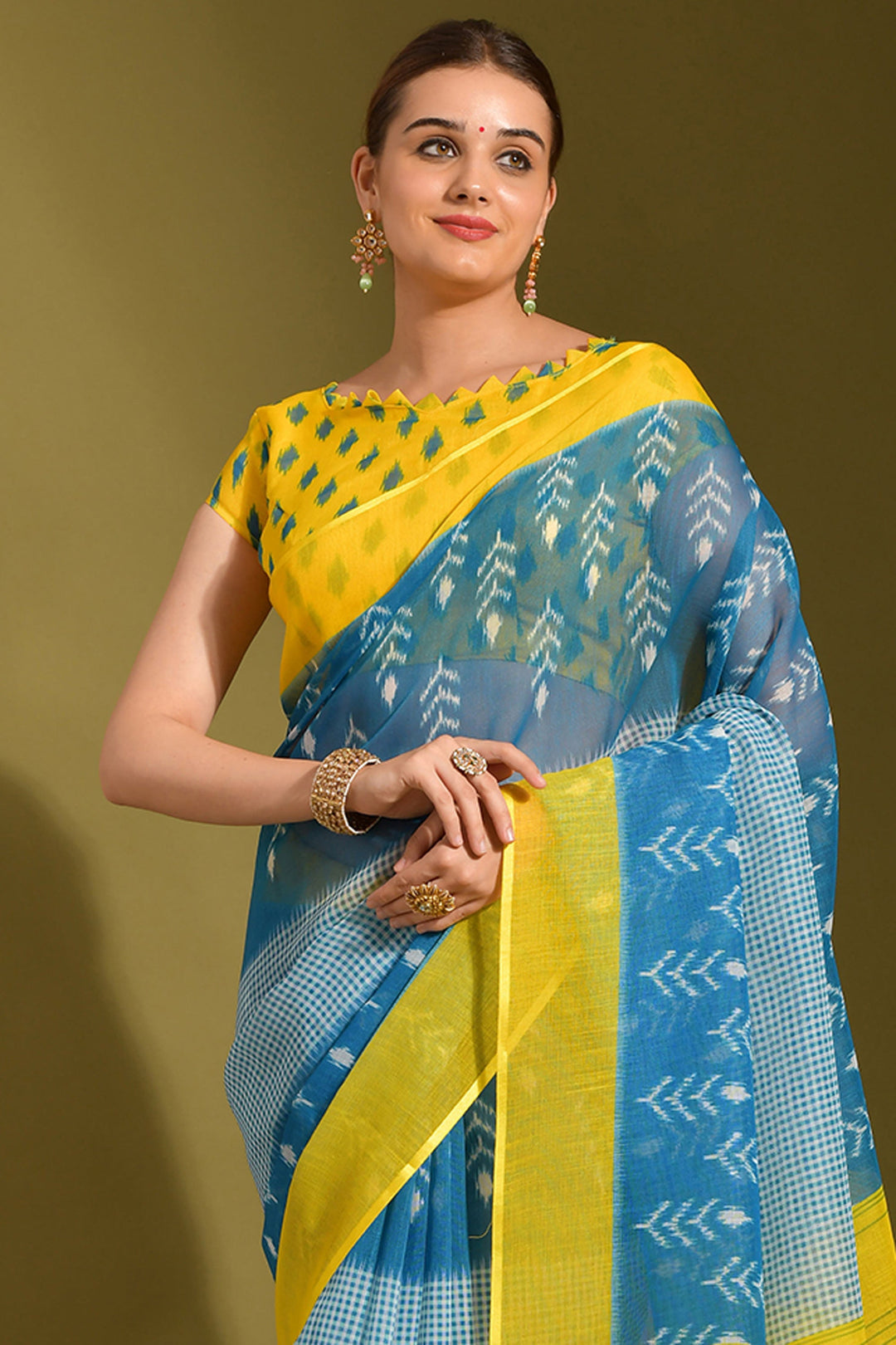 Printed Work On Sky Blue Color Linen Fabric Princely Saree | Buy Online India