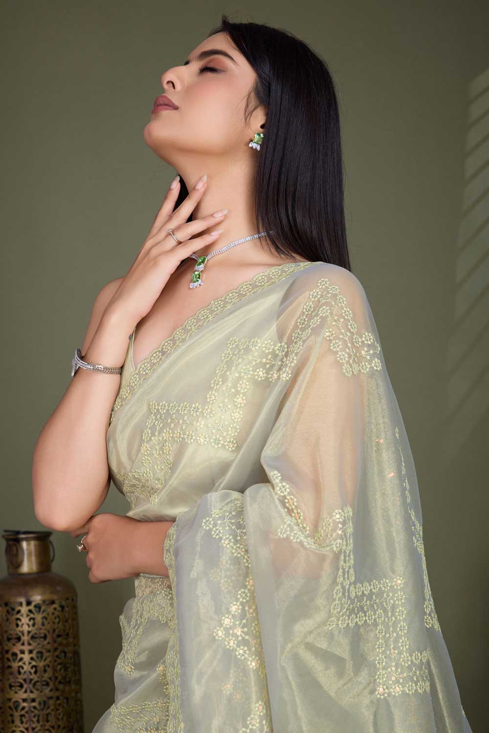 Traditional Beige Color Net Fabric Saree | Buy Online India