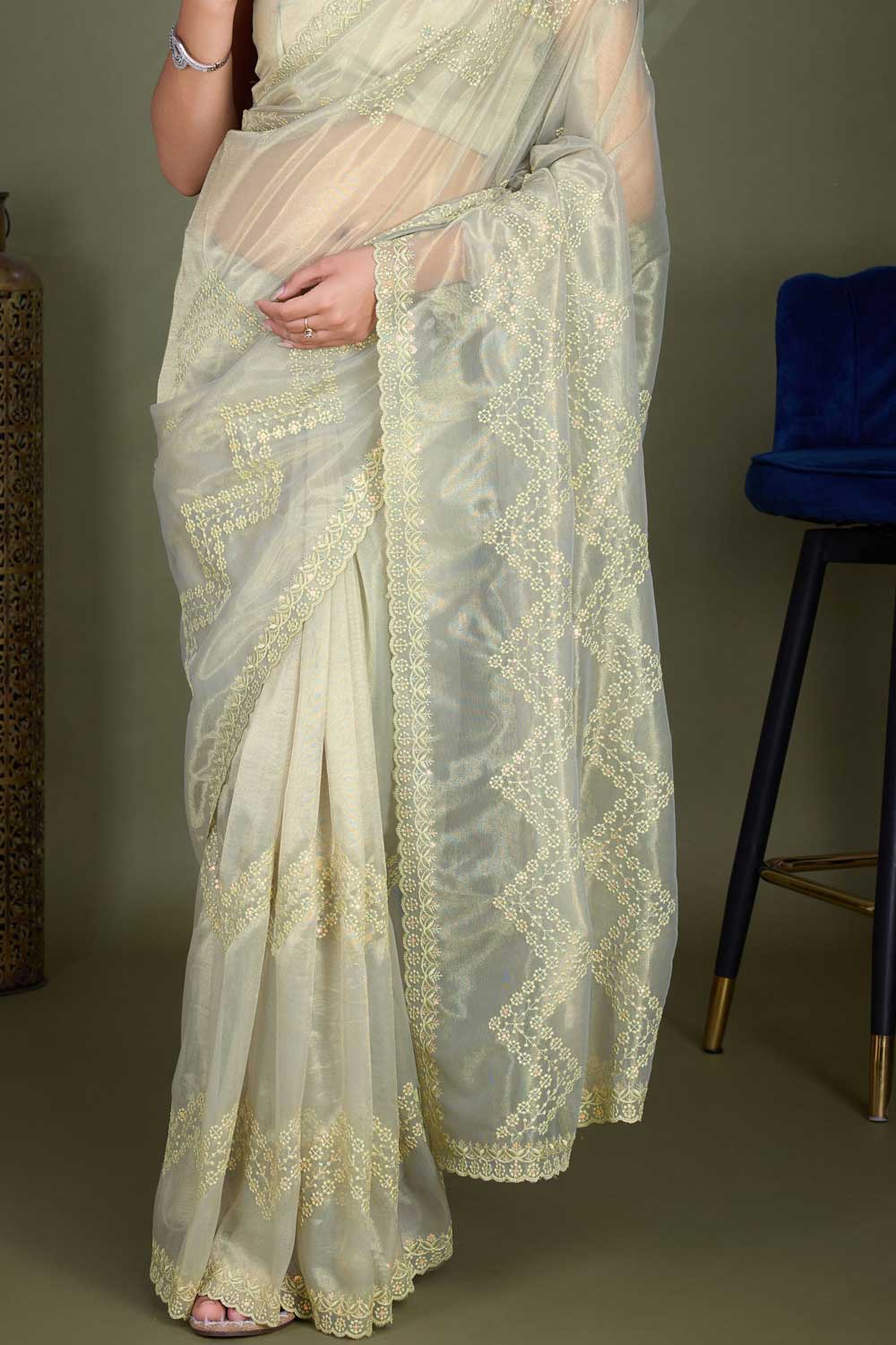 Traditional Beige Color Net Fabric Saree | Buy Online India