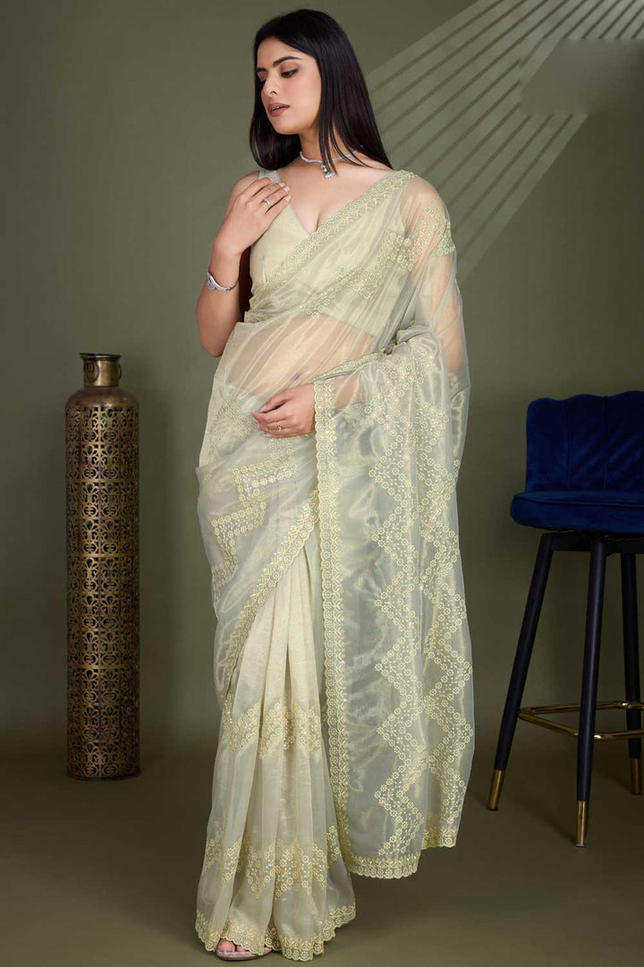 Traditional Beige Color Net Fabric Saree | Buy Online India