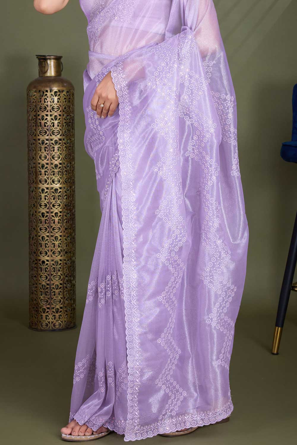 Stylish Net Fabric Lavender Color Saree For Party | Buy Online India