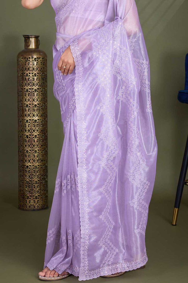 Stylish Net Fabric Lavender Color Saree For Party | Buy Online India