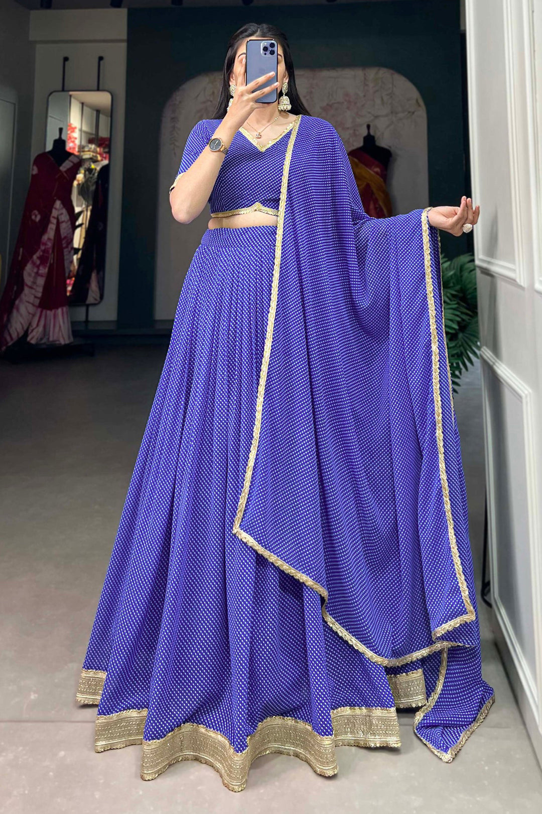 Purple Color Printed Work Captivating Lehenga In Georgette Fabric | Buy Online India