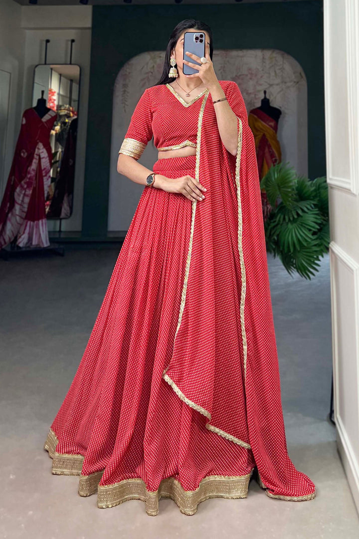 Printed Work Red Color Glorious Lehenga In Georgette Fabric | Buy Online India