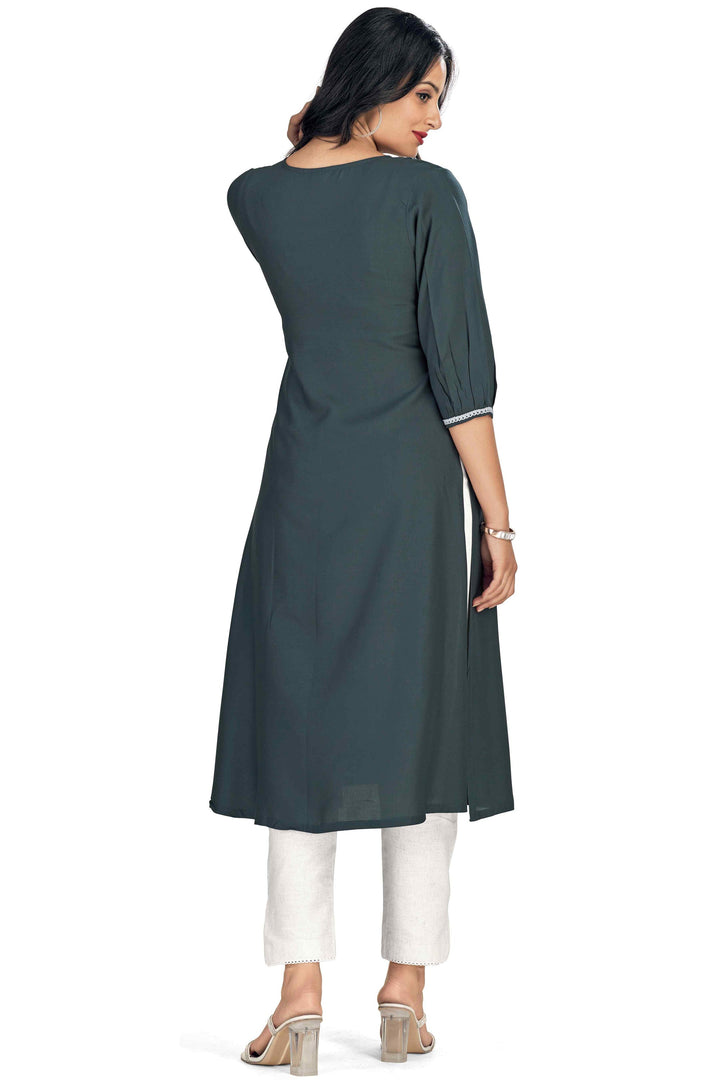 Ingenious Rayon Fabric Grey Color Readymade Embroidered Kurti | Buy Online India