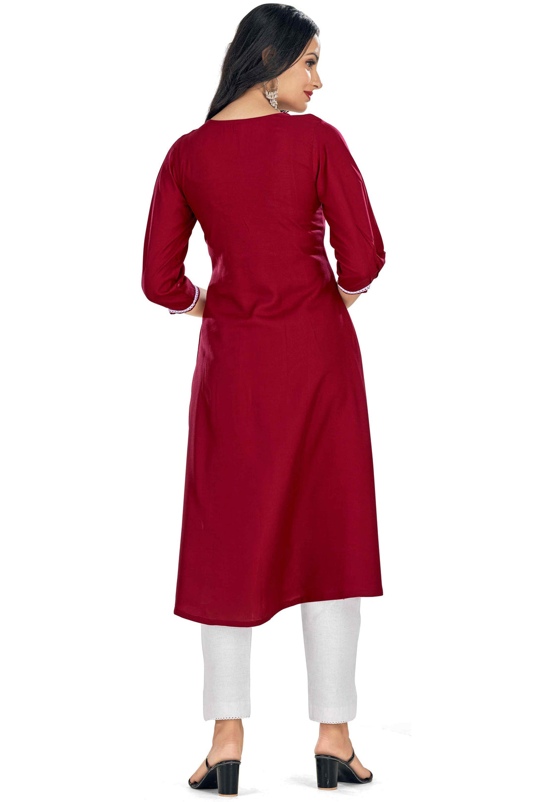 Tempting Rayon Fabric Maroon Color Readymade Embroidered Kurti | Buy Online India