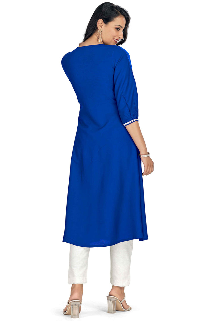 Bewitching Rayon Fabric Readymade Embroidered Kurti In Blue Color | Buy Online India