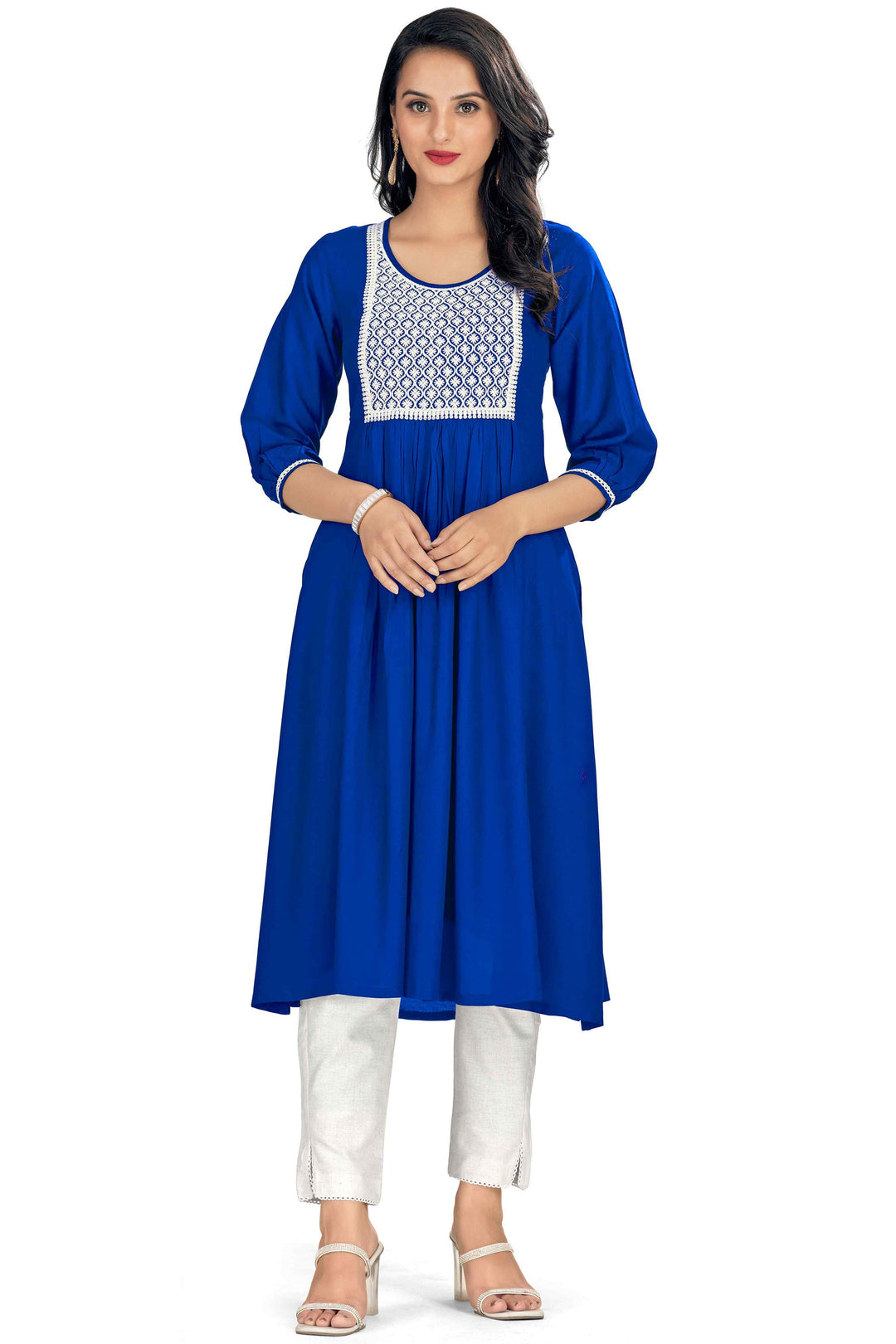 Bewitching Rayon Fabric Readymade Embroidered Kurti In Blue Color | Buy Online India