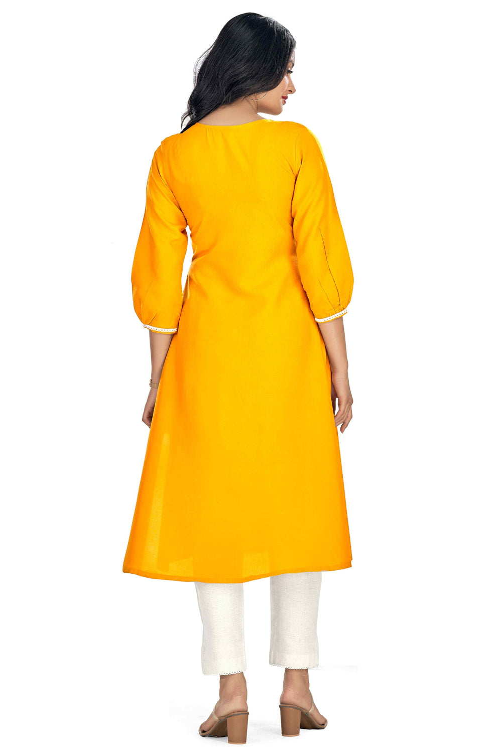 Appealing Yellow Color Rayon Fabric Readymade Embroidered Kurti | Buy Online India