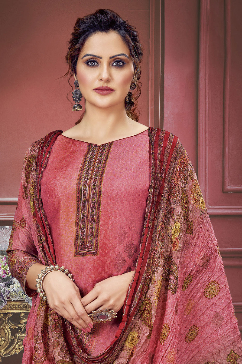 Engaging Pink Color Muslin Fabric Salwar Suit With Printed Work | Buy Online India