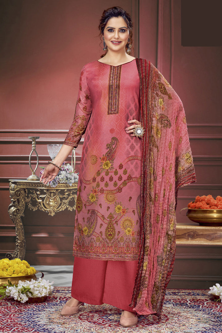 Engaging Pink Color Muslin Fabric Salwar Suit With Printed Work | Buy Online India