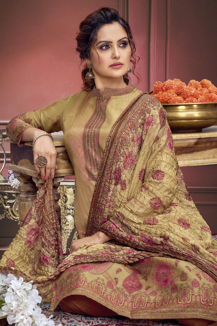 Amazing Beige Color Muslin Fabric Salwar Suit With Printed Work | Buy Online India