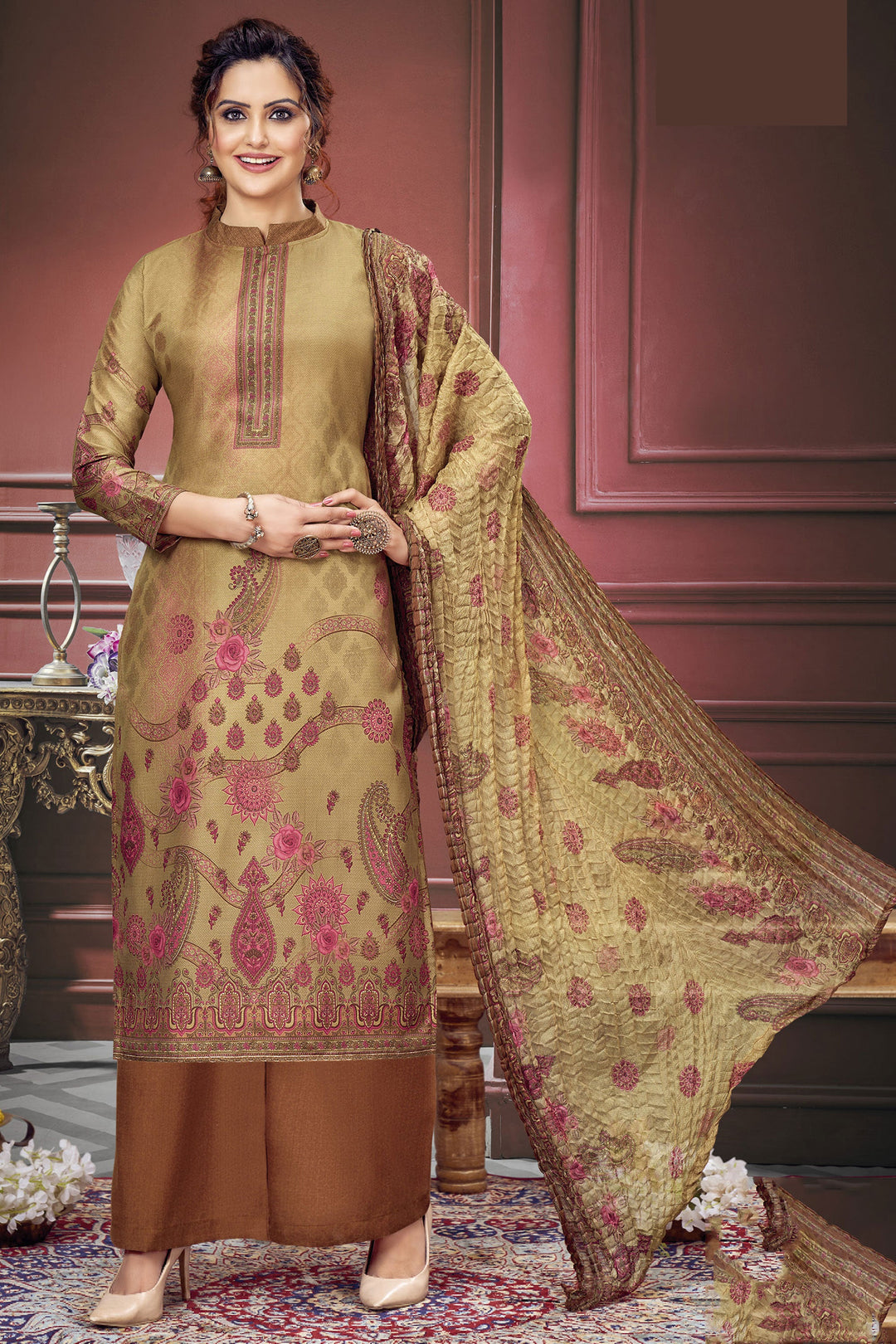 Amazing Beige Color Muslin Fabric Salwar Suit With Printed Work | Buy Online India