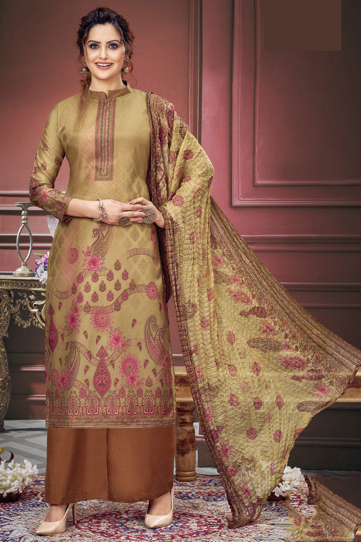 Amazing Beige Color Muslin Fabric Salwar Suit With Printed Work | Buy Online India
