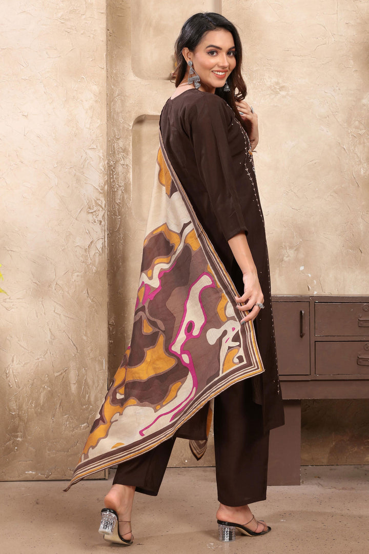 Glorious Festive Wear Brown Color Readymade Art Silk Salwar Suit | Buy Online India