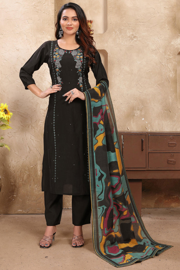 Attractive Festive Wear Black Color Readymade Art Silk Salwar Suit | Buy Online India