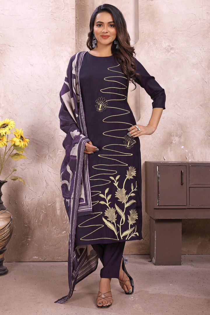 Blazing Purple Color Festive Wear Readymade Art Silk Salwar Suit | Buy Online India