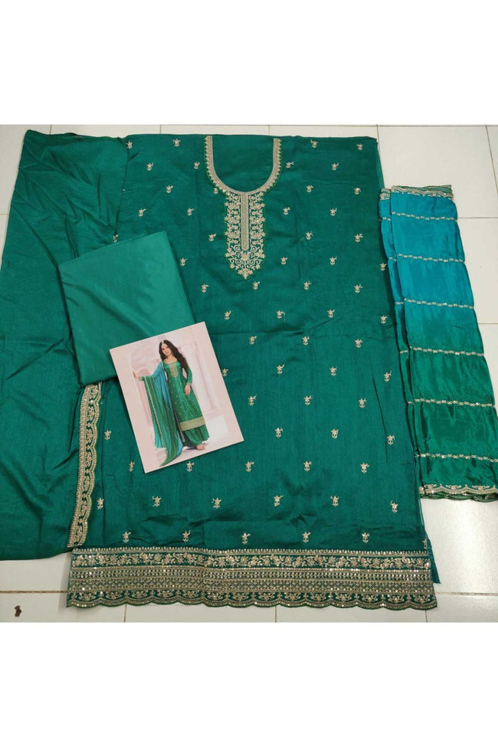 Nidhi shah Vichitra Fabric Green Color Supreme Palazzo Suit | Buy Online India