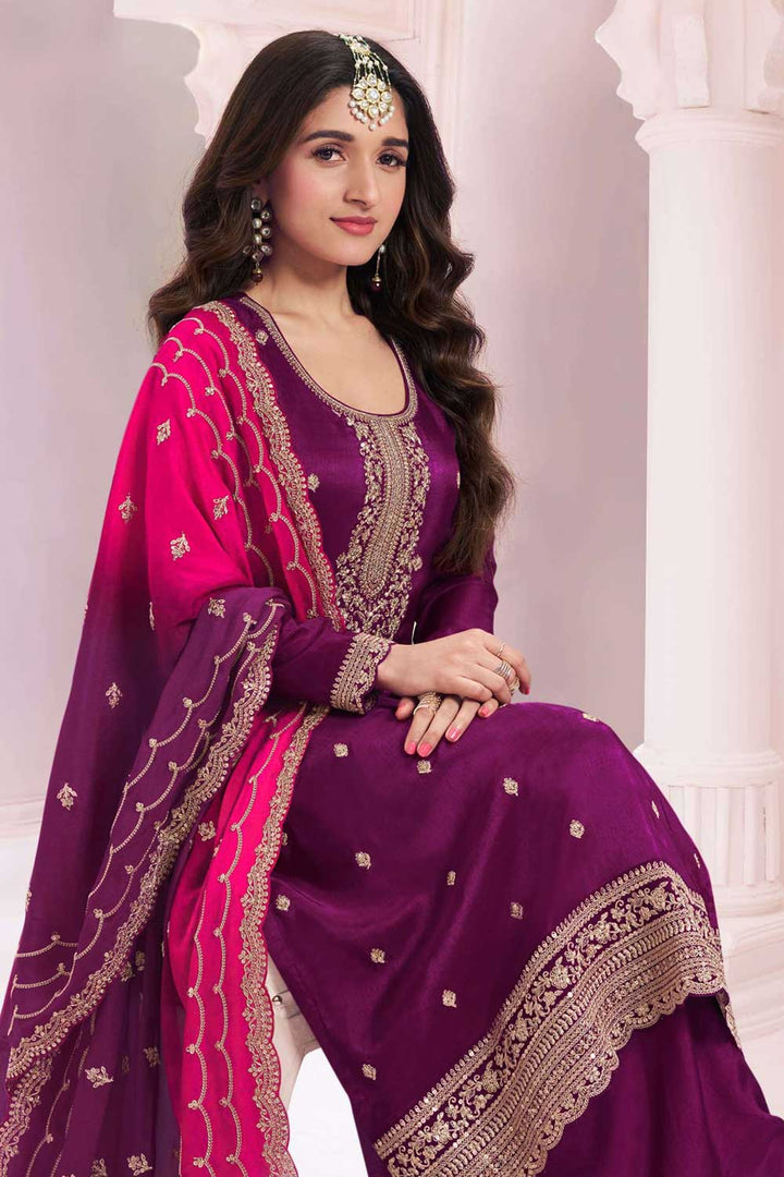 Nidhi shah Alluring Vichitra Fabric Wine Color Palazzo Suit | Buy Online India