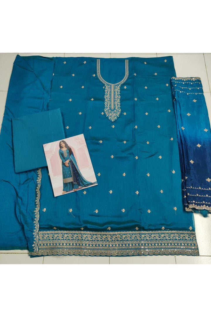 Nidhi shah Excellent Vichitra Fabric Teal Color Palazzo Suit | Buy Online India