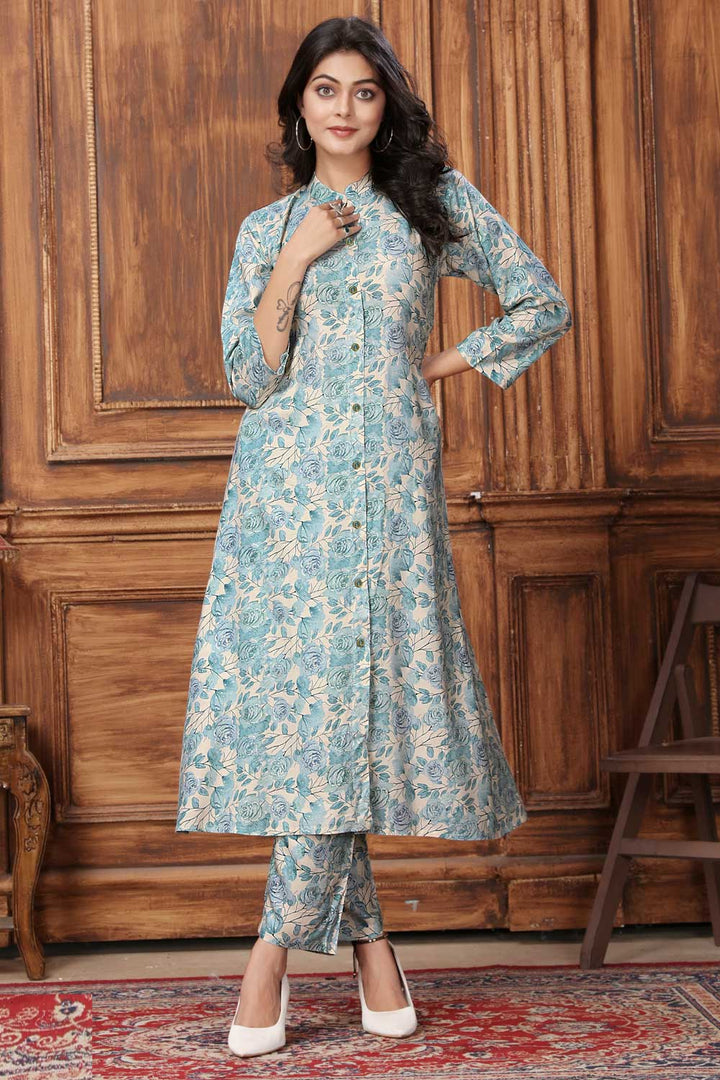 Appealing Sky Blue Color Rayon Fabric Readymade Kurti With Bottom | Buy Online India