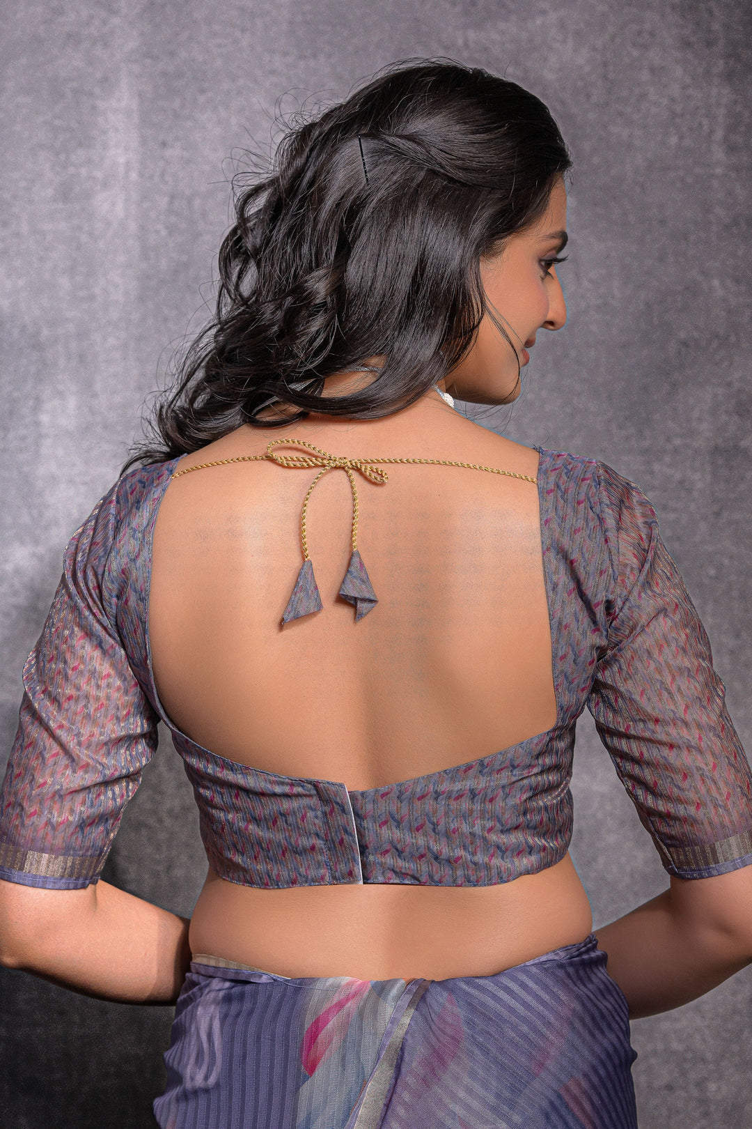 Pure Linen Zari Pattern Blue Printed Saree | Buy Online India