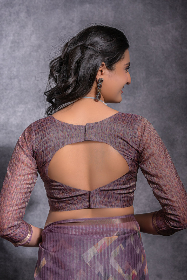 Purple Printed Pure Linen Zari Pattern Saree | Buy Online India