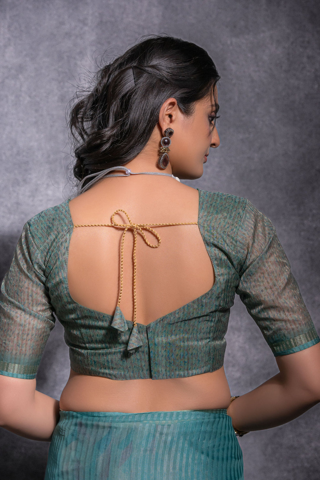 Pure Linen Teal Printed Saree | Buy Online India