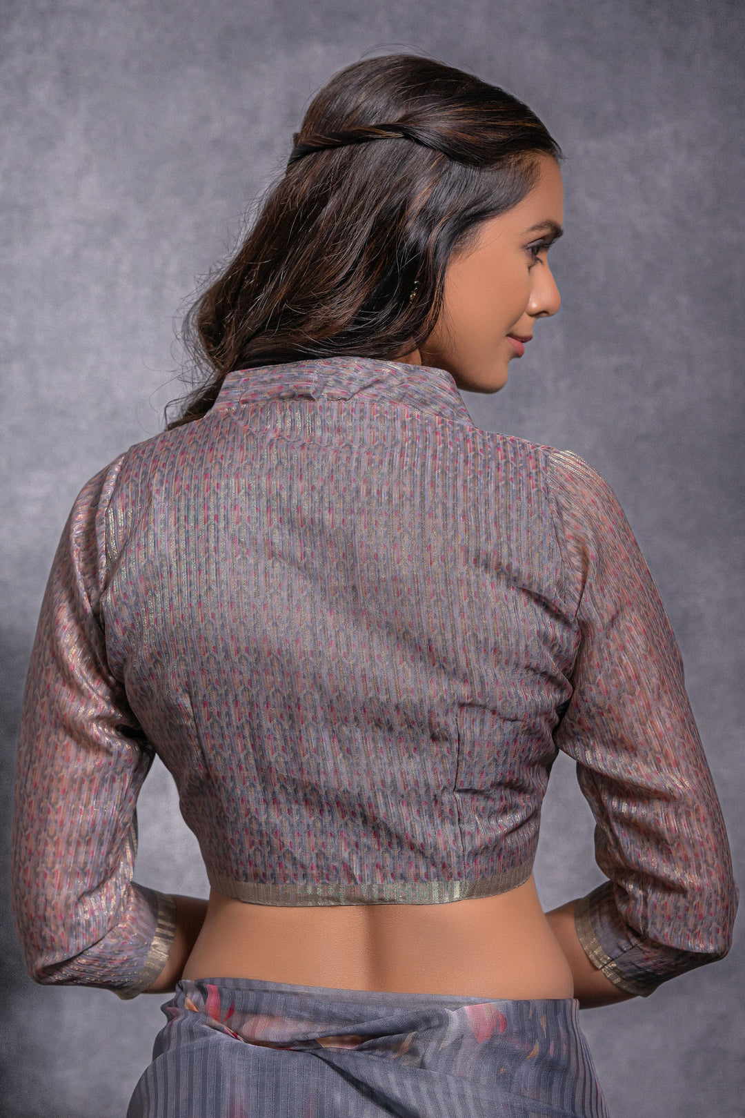 Grey Pure Linen Printed Saree | Buy Online India
