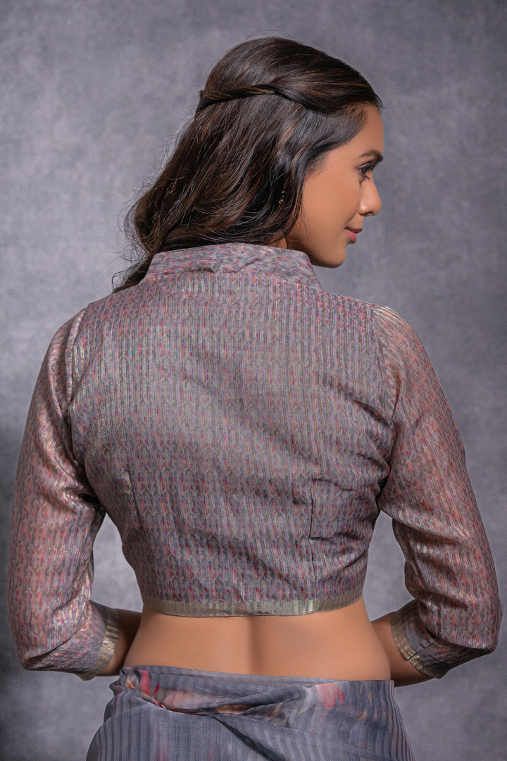 Grey Pure Linen Printed Saree | Buy Online India