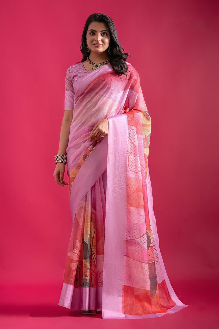 Pink Printed Daily Wear Saree | Buy Online India