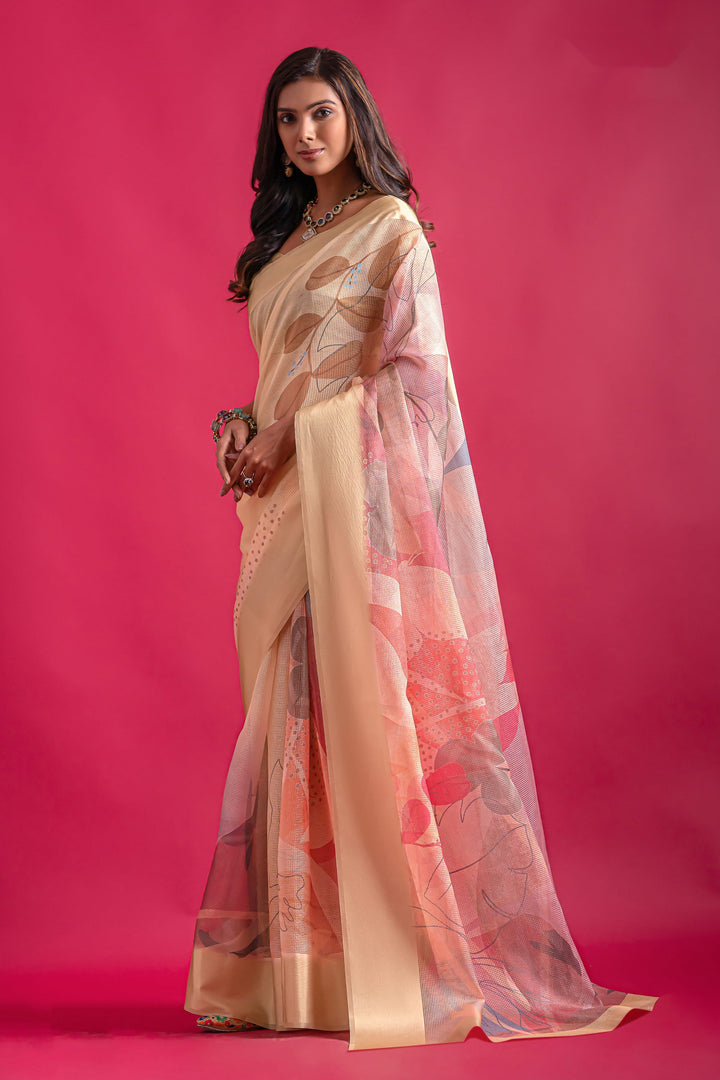 Beige Color Printed Saree | Buy Online India