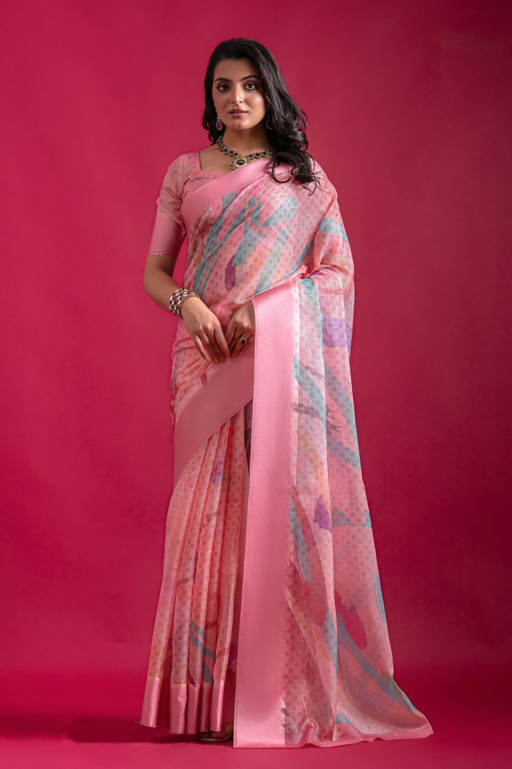 Casual Printed Saree In Pink Color | Buy Online India