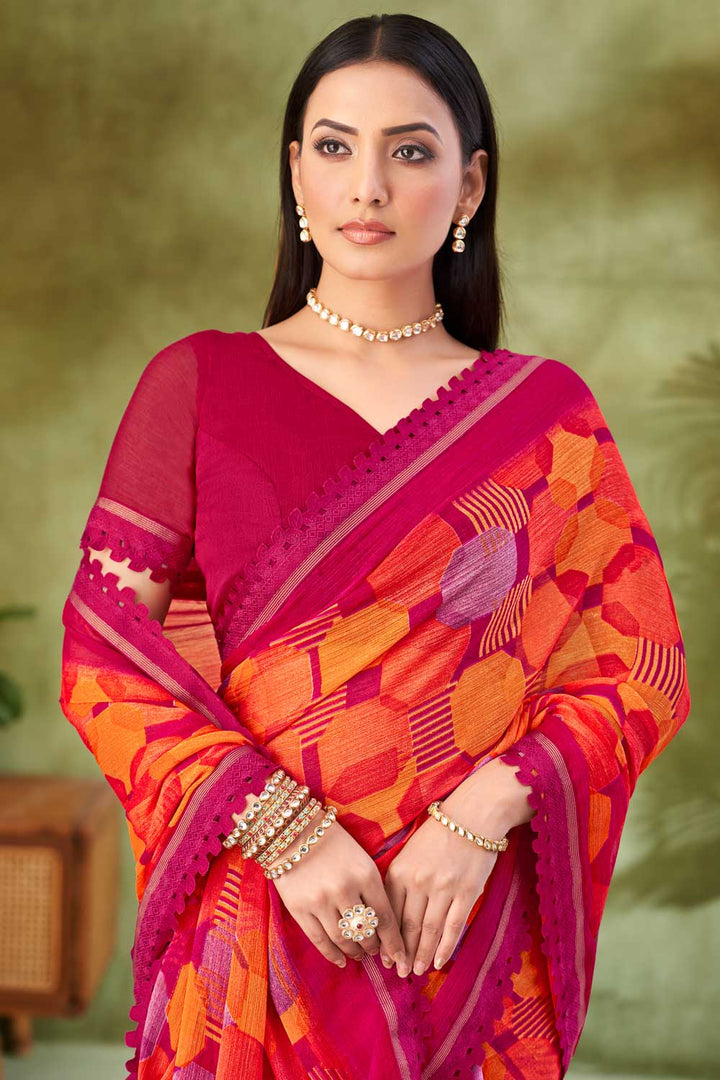 Rani Color Chiffon Fabric Beatific Printed Saree | Buy Online India