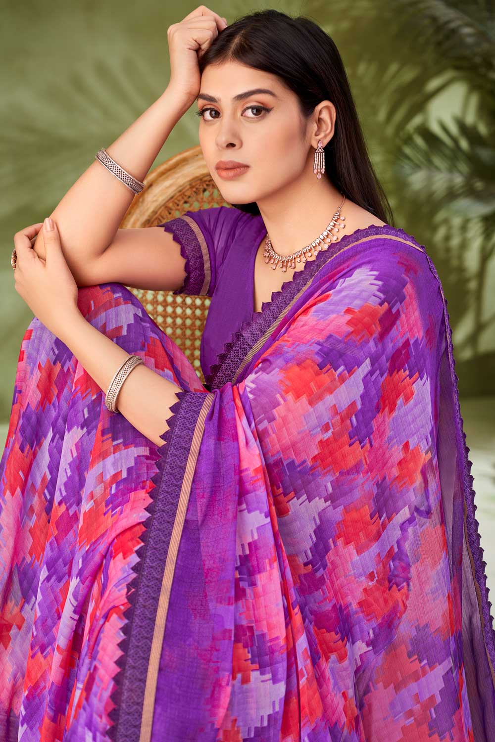 Classic Purple Color Printed Saree In Chiffon Fabric | Buy Online India