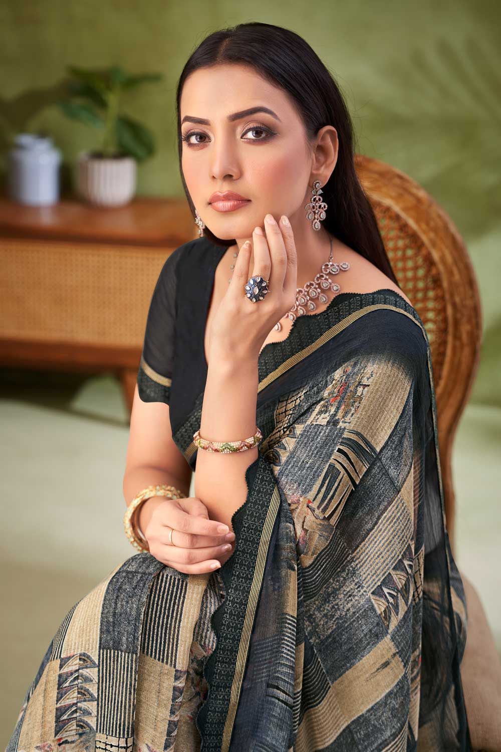 Lovely Chiffon Fabric Black Color Printed Saree | Buy Online India