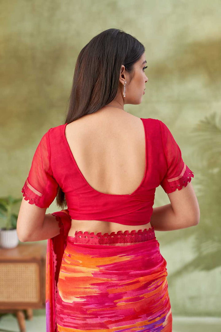 Amazing Magenta Color Chiffon Fabric Printed Saree | Buy Online India