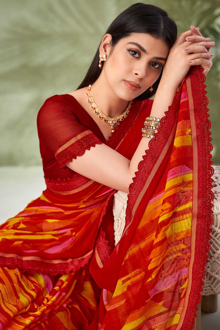 Red Color Chiffon Fabric Beauteous Printed Saree | Buy Online India