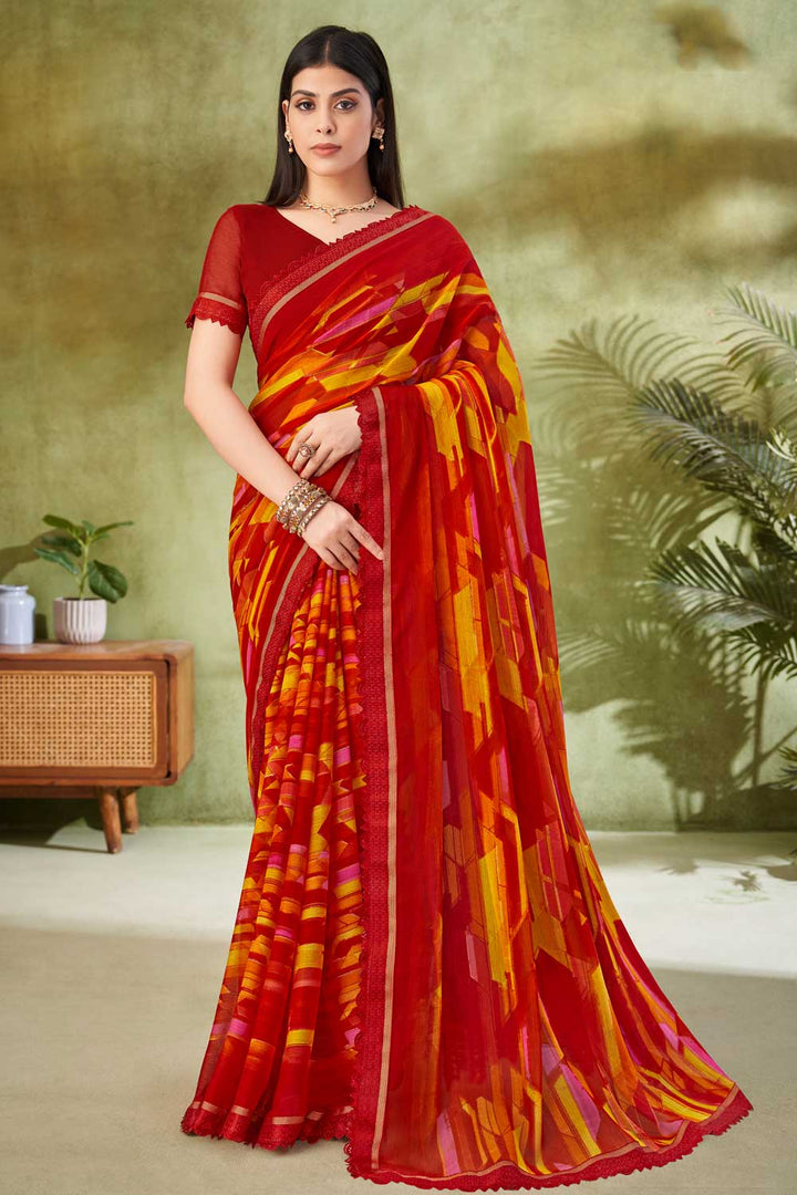 Red Color Chiffon Fabric Beauteous Printed Saree | Buy Online India