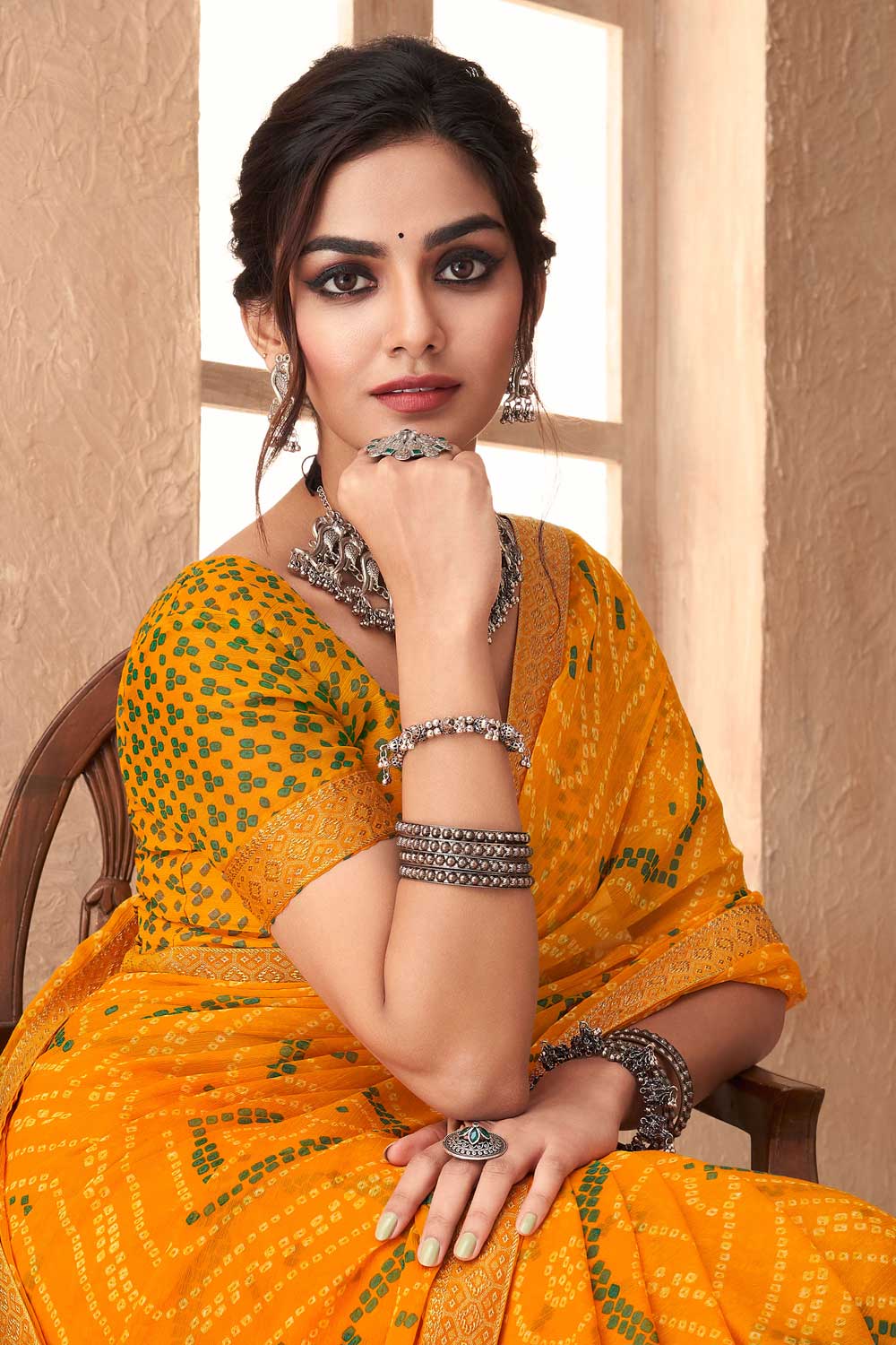 Chiffon Fabric Bewitching Printed Saree In Yellow Color | Buy Online India