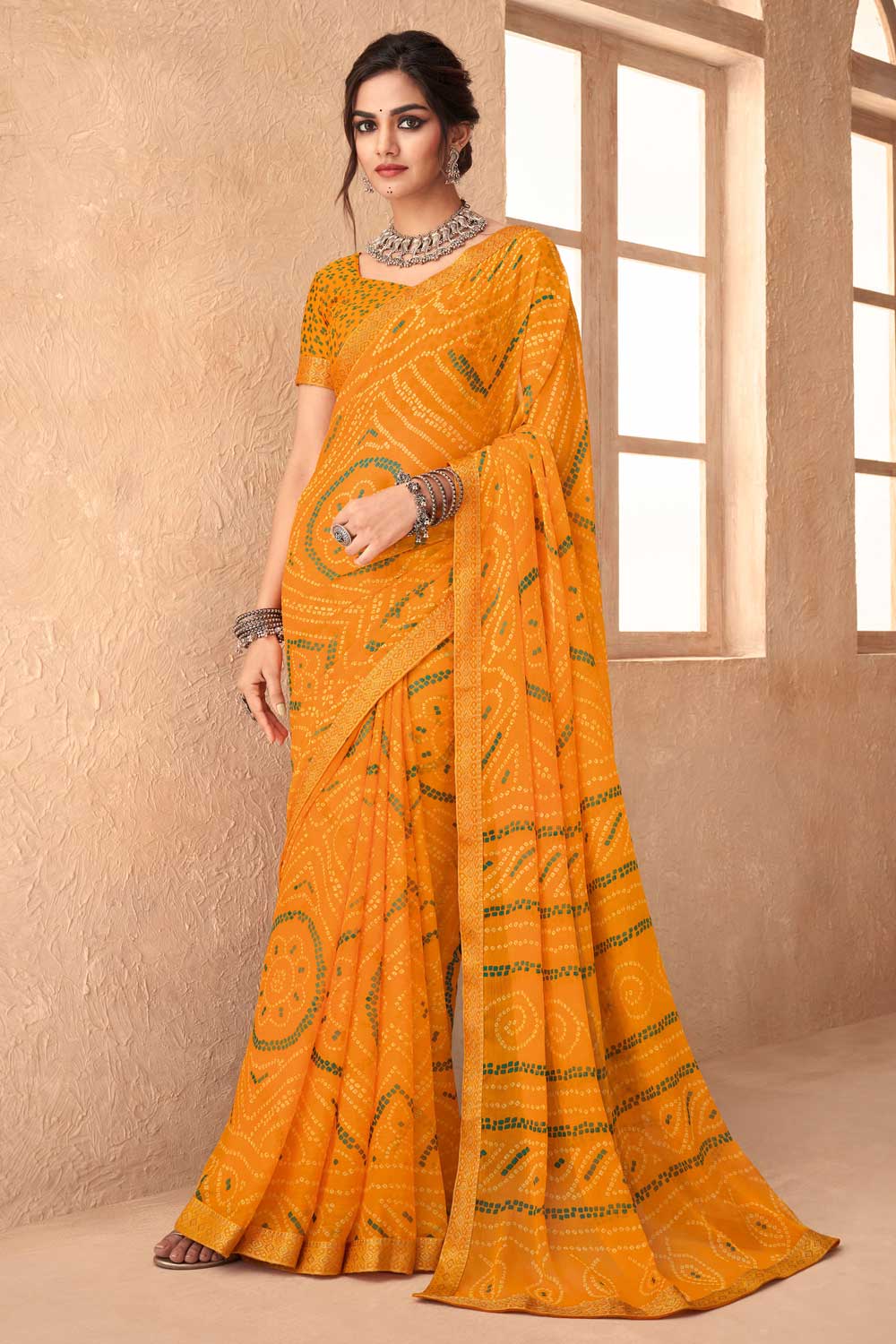 Chiffon Fabric Bewitching Printed Saree In Yellow Color | Buy Online India