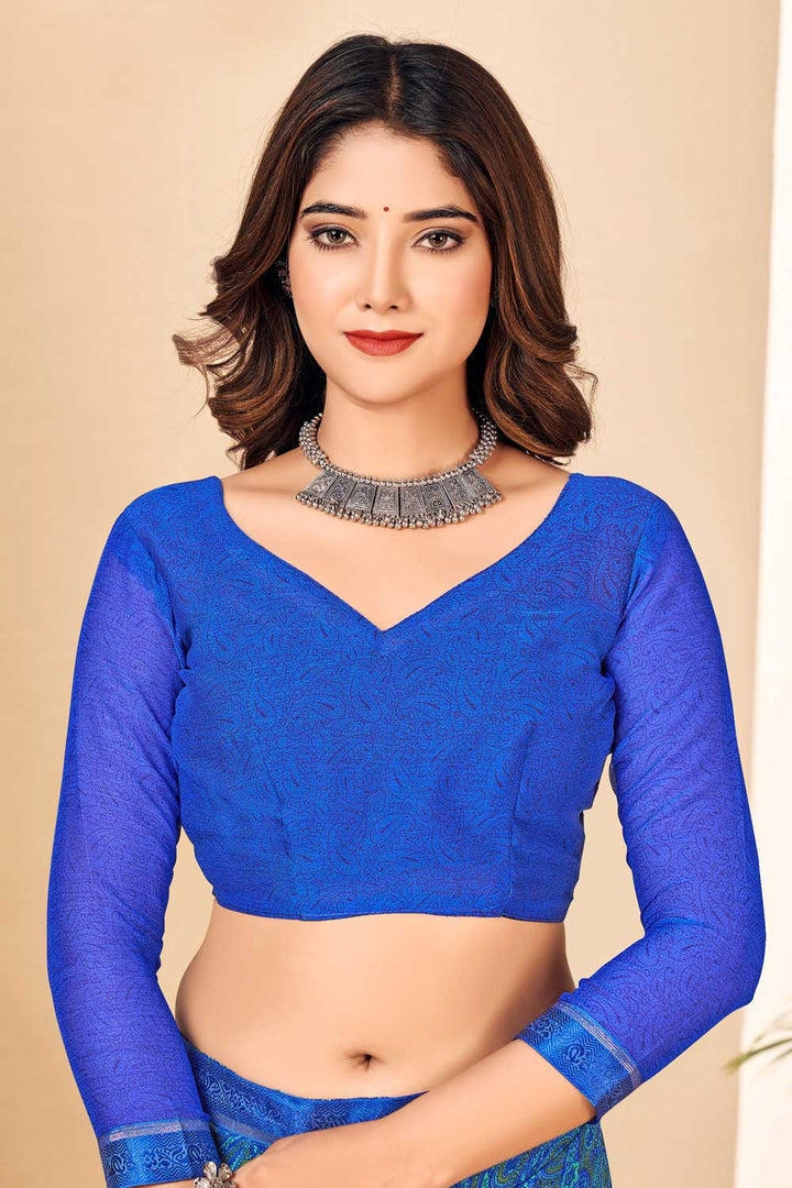 Radiant Blue Color Chiffon Saree | Buy Online India