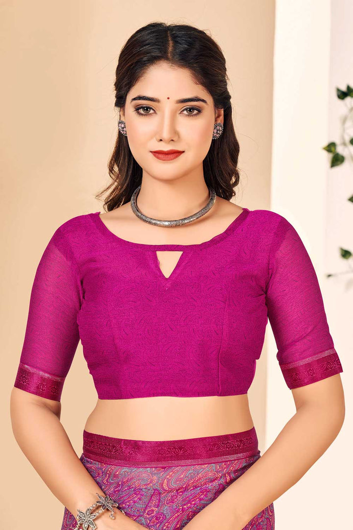 Excellent Pink Color Chiffon Saree | Buy Online India