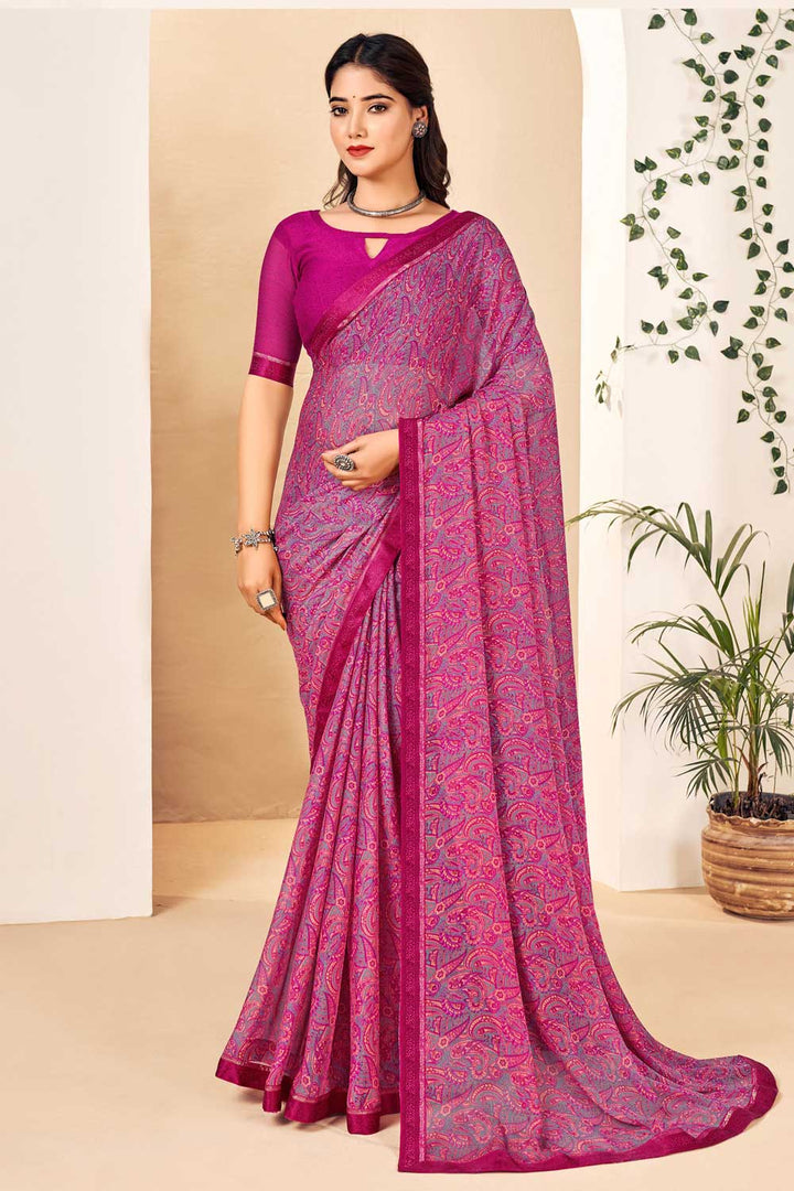 Excellent Pink Color Chiffon Saree | Buy Online India