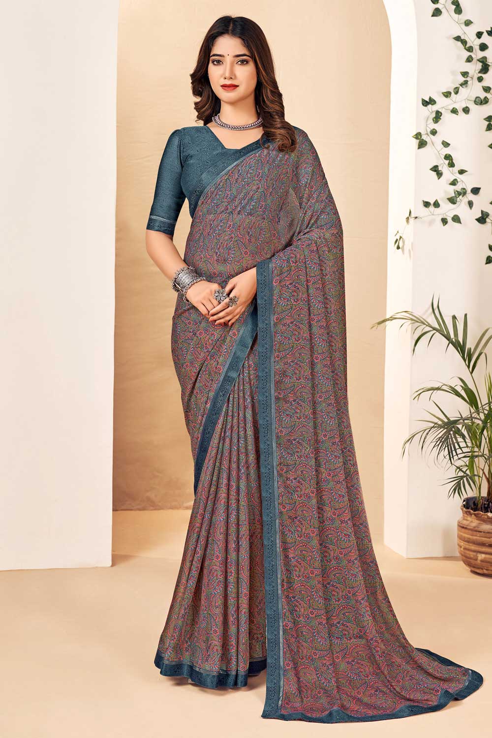 Grey Color Beatific Chiffon Saree | Buy Online India