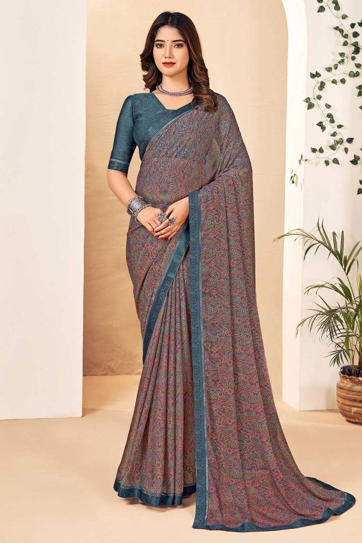 Grey Color Beatific Chiffon Saree | Buy Online India