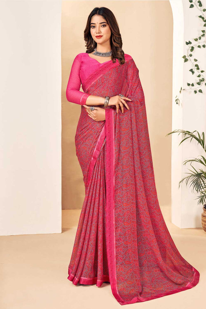 Tempting Pink Color Chiffon Saree | Buy Online India