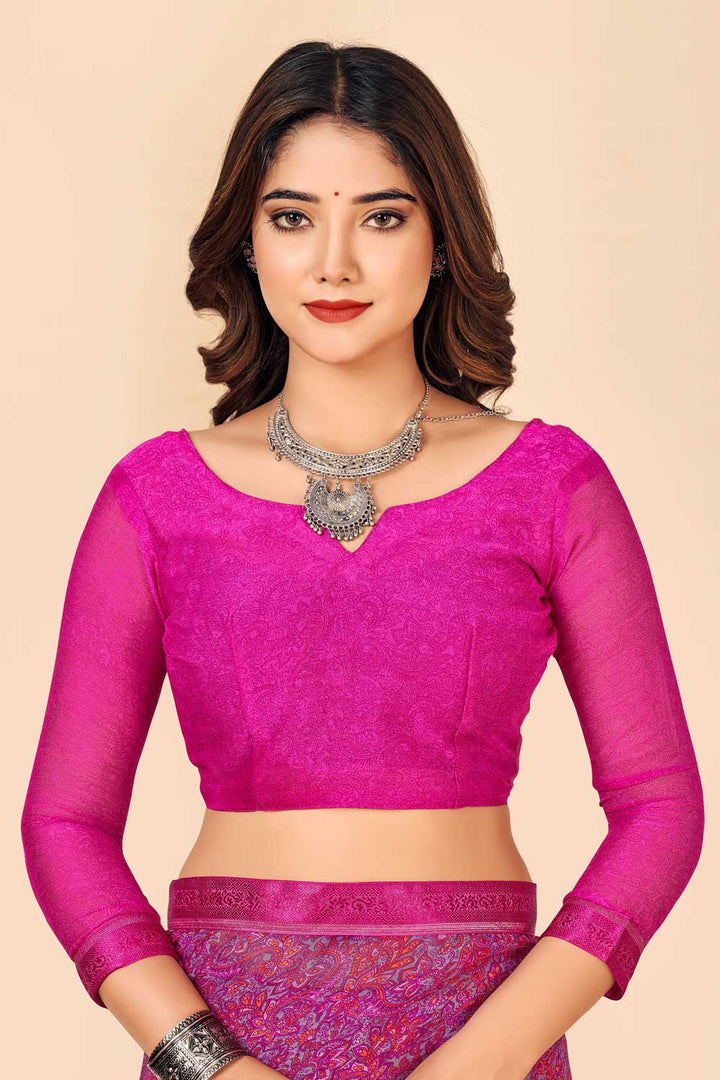 Trendy Pink Color Chiffon Saree | Buy Online India