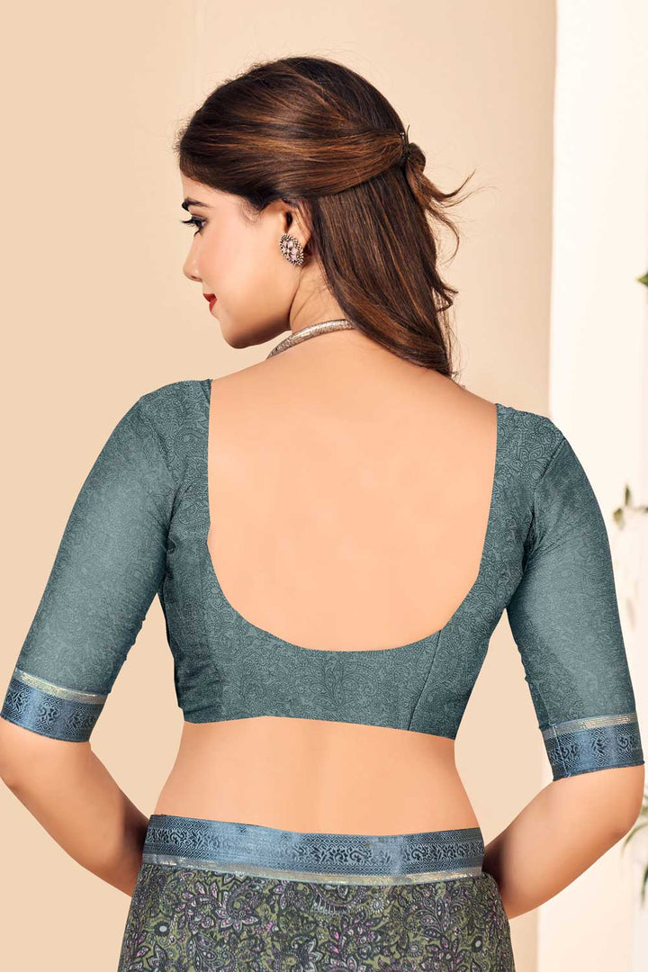 Creative Chiffon Saree In Dark Grey Color | Buy Online India
